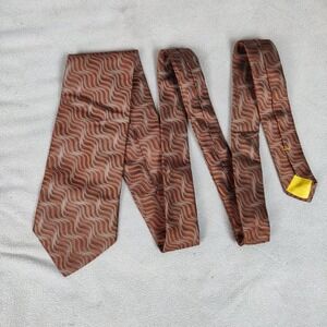 Sulka Neck‎ Tie Silk Made in France Mens Wavy Pattern Tie Orange Brown